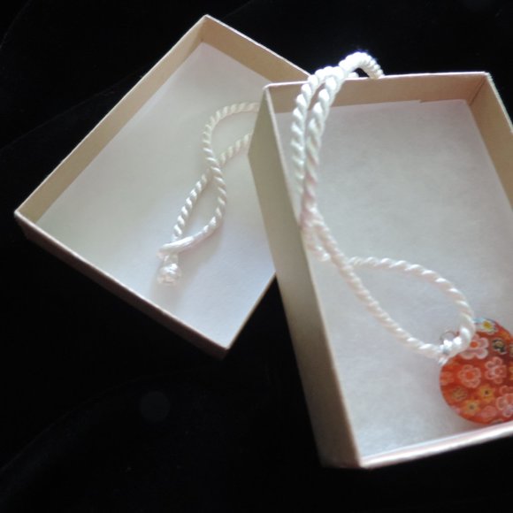 Glass Heart Necklace on White Silk cord - Picture 2 of 2